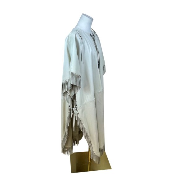 Char & Sheer Womens Cream Leather Fringe Poncho Stylish Loose Fit OS - Picture 2 of 6